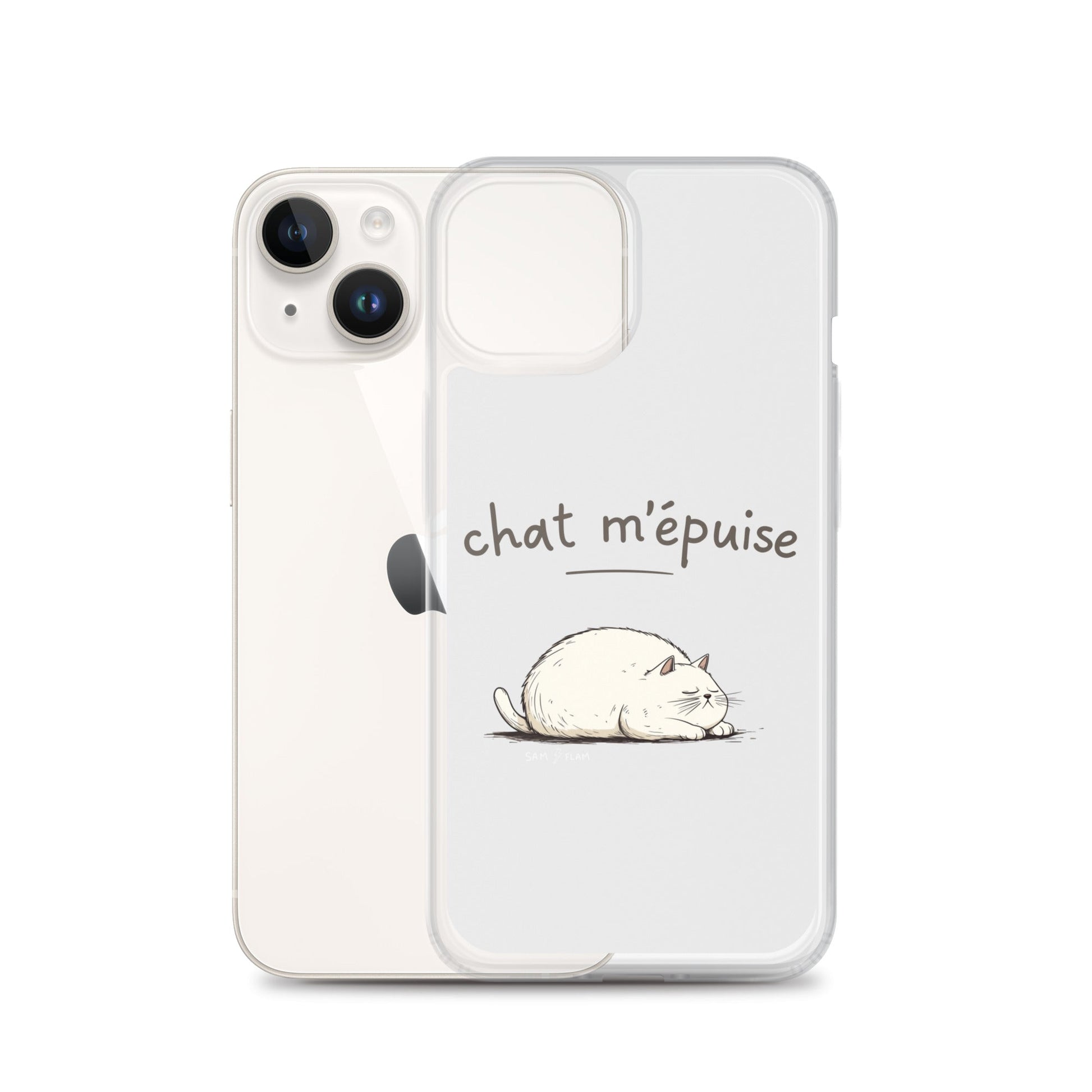 Clear Case for iPhone® "Chat m'épuise" - Sam Flam