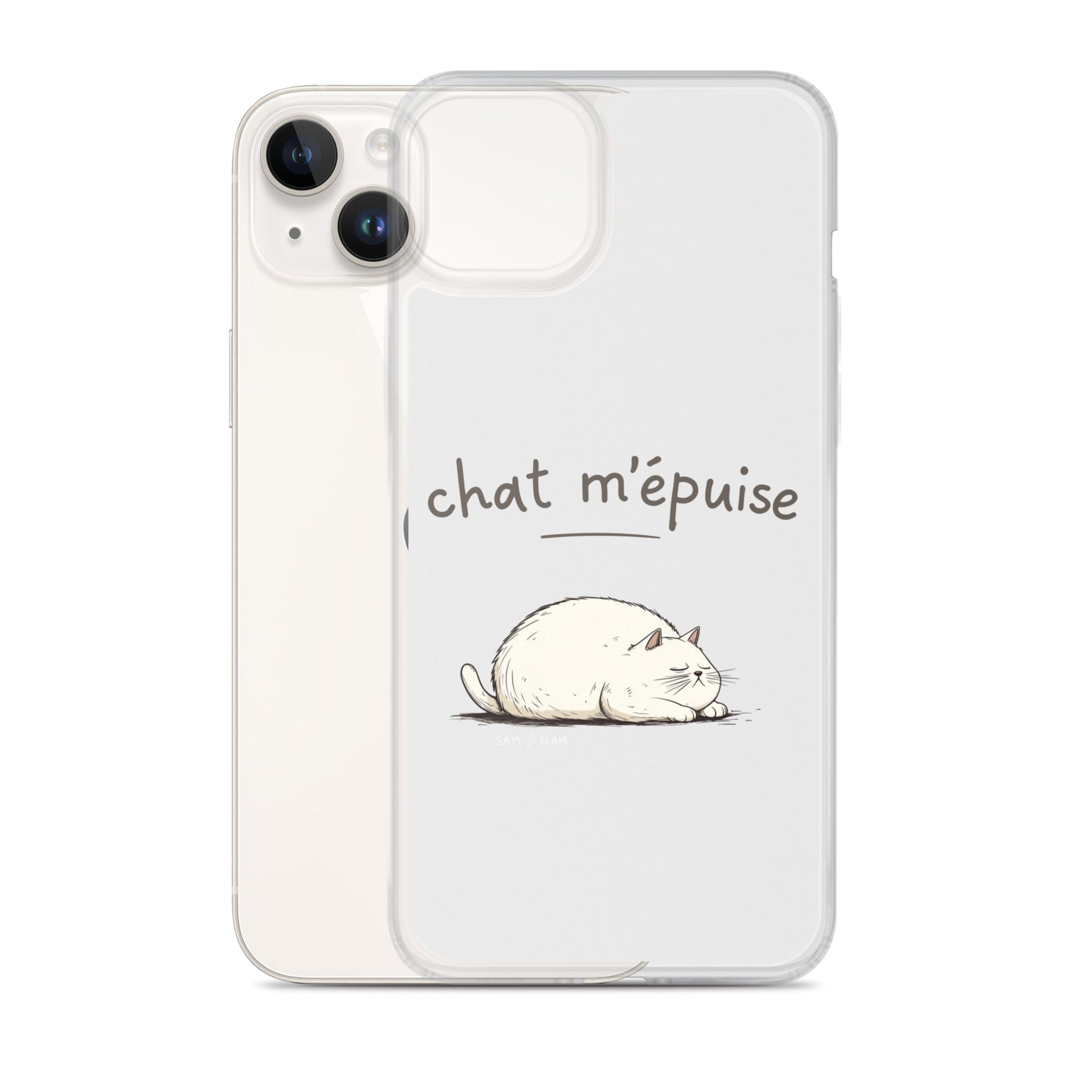Clear Case for iPhone® "Chat m'épuise" - Sam Flam