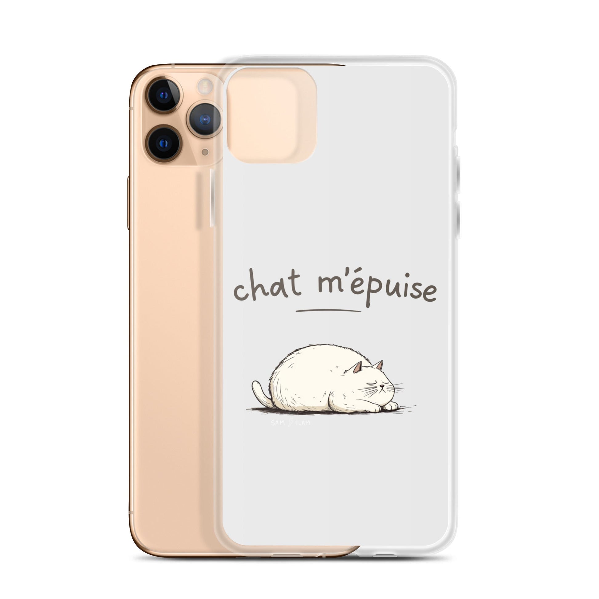 Clear Case for iPhone® "Chat m'épuise" - Sam Flam