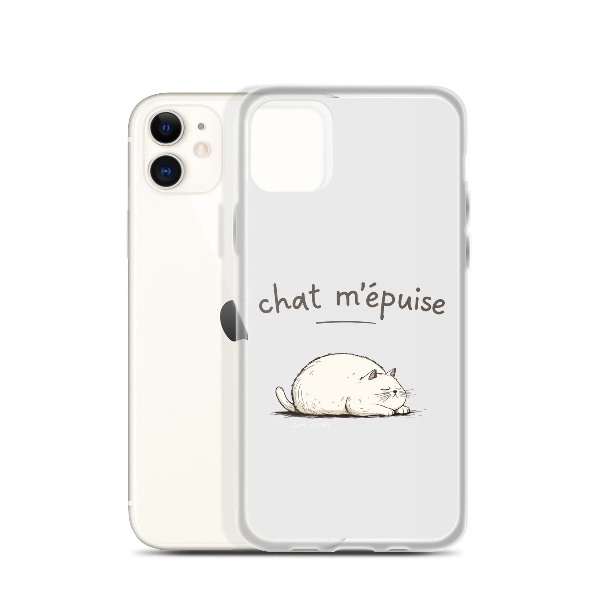 Clear Case for iPhone® "Chat m'épuise" - Sam Flam