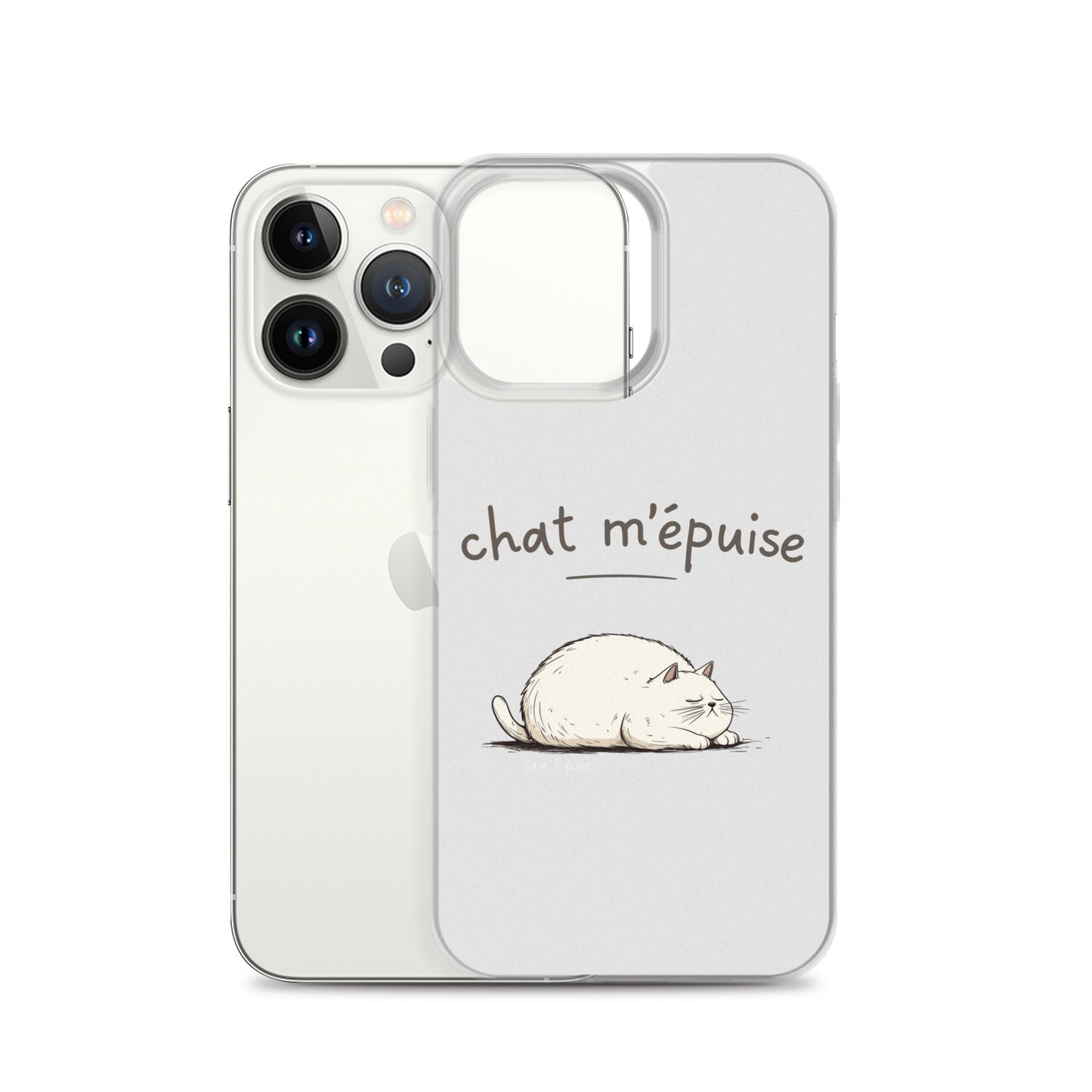 Clear Case for iPhone® "Chat m'épuise" - Sam Flam